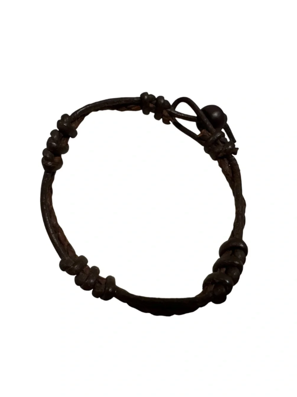 Men's Brown Leather Knot Bracelet - Casual Adjustable Wristband